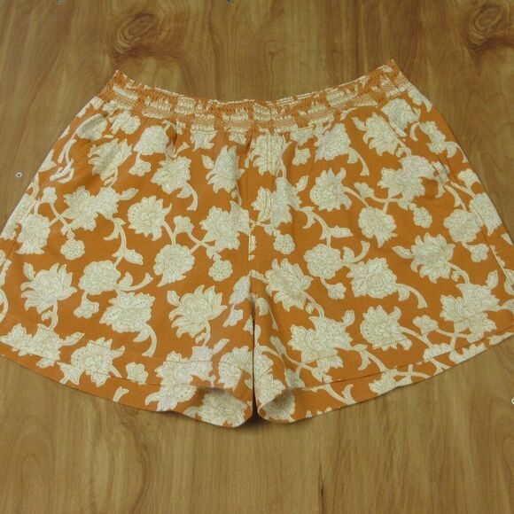 BRIGGS Ladies Linen Blend Shorts Womens XXL Orange Cream Floral Flowers 2XL NWT - Picture 1 of 12